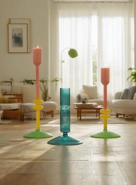 彩色渐变烛台创意烛台跨境ins风餐桌长杆香薰蜡烛烛台摆件装饰品