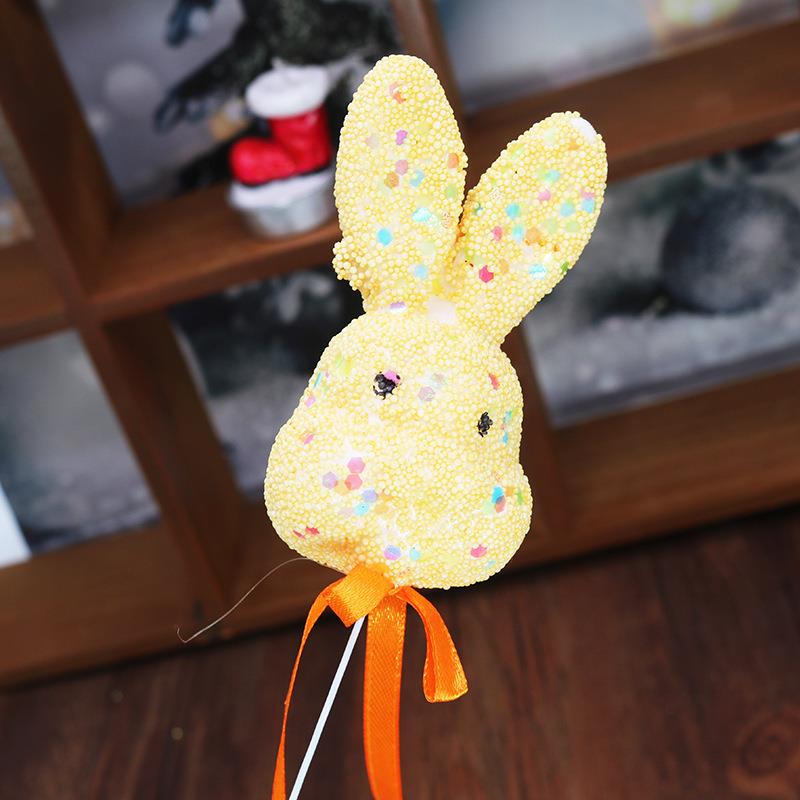 新款复活节日装饰品9*5cm七彩泡沫兔子签蛋复活兔子插蛋复活蛋