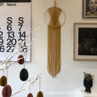 北欧简约手工编织圆形流苏挂毯名宿样板房餐厅软装 墙面装 饰人气款