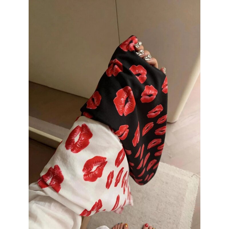 红唇印花显瘦舒适松紧腰家居裤女