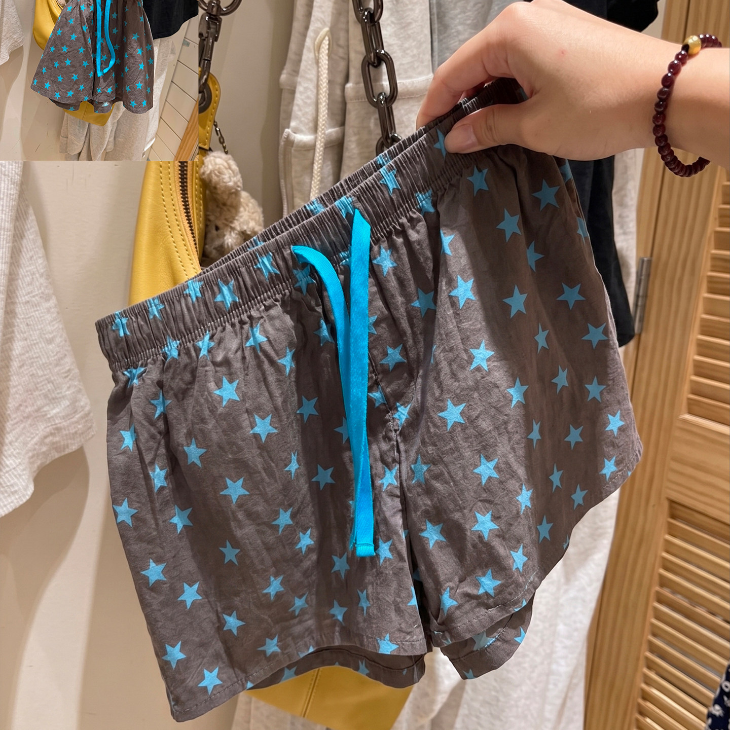 夏季星星印花高腰抽绳家居短裤女