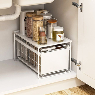 厨房下水a槽橱柜内置物架抽拉式调料瓶架可推拉伸缩拉篮单双层抽