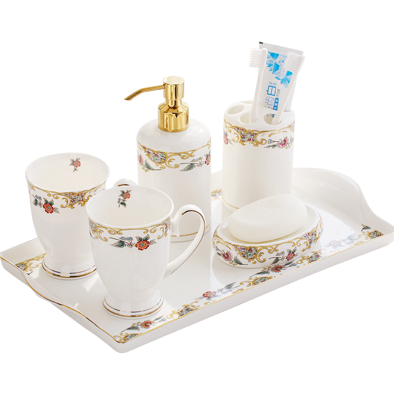轻奢欧式结婚卫浴五m件套浴室用品牙刷刷牙具卫生间漱口杯洗漱套