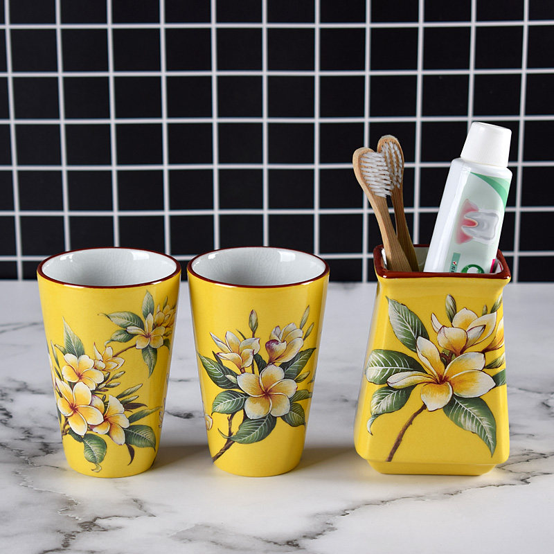 美式陶瓷漱口杯浴室套件中式卫生A间牙杯洗漱套装卫浴牙刷架肥皂,家庭/个人清洁工具,浴室用品套件,淘宝优惠券,粉丝福利购,淘宝优惠卷