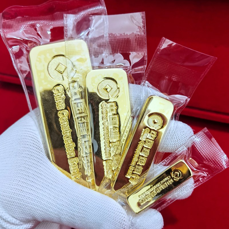 仿真金条建行实心纯铜镀金样品金砖D假黄金模型银行仿金条道具刻