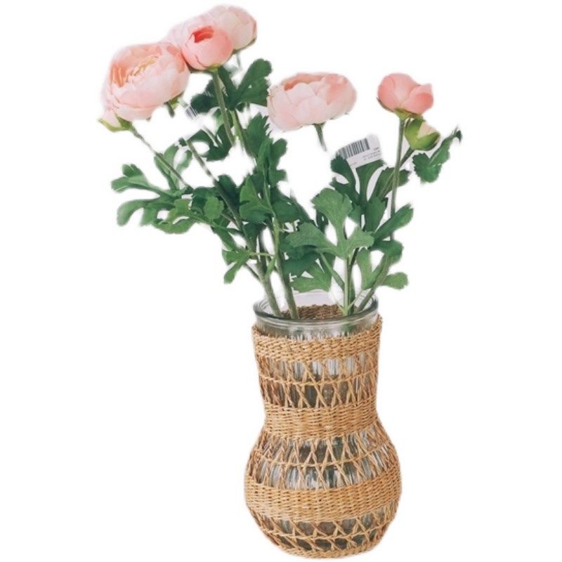 徐行工艺ins风草编玻璃花瓶日式藤编干花鲜花Q插花器家居装饰摆件,家居饰品,花瓶,淘宝优惠券,粉丝福利购,淘宝优惠卷