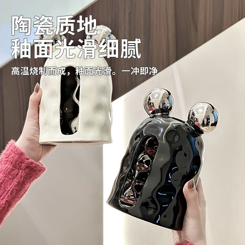 陶瓷纸巾盒客厅高档家用桌面轻奢创意G摆件餐桌纸抽盒餐巾纸收纳
