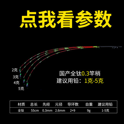 全钛合金竿稍配节微铅软尾筏竿伐竿桥筏竿阀杆硬尾X夜光岸抛海筏