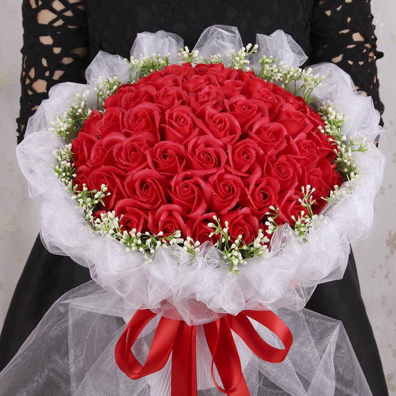 52朵仿真玫瑰香皂花花束玫瑰手捧花情人节520生日礼物厂家