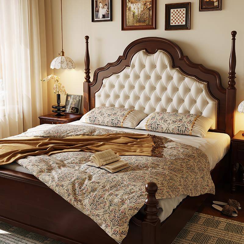 法式复古实木床现代简约主卧高端大气美式轻奢双人床欧式中古婚床