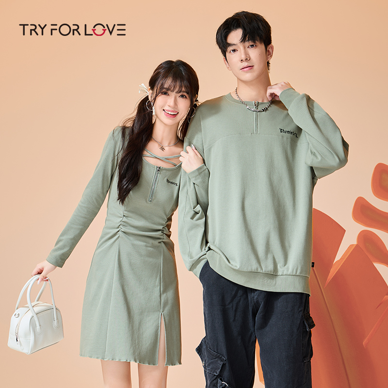 tryforlove品牌情侣装穿搭长袖t恤连衣裙女2025春秋新款一衣一裙