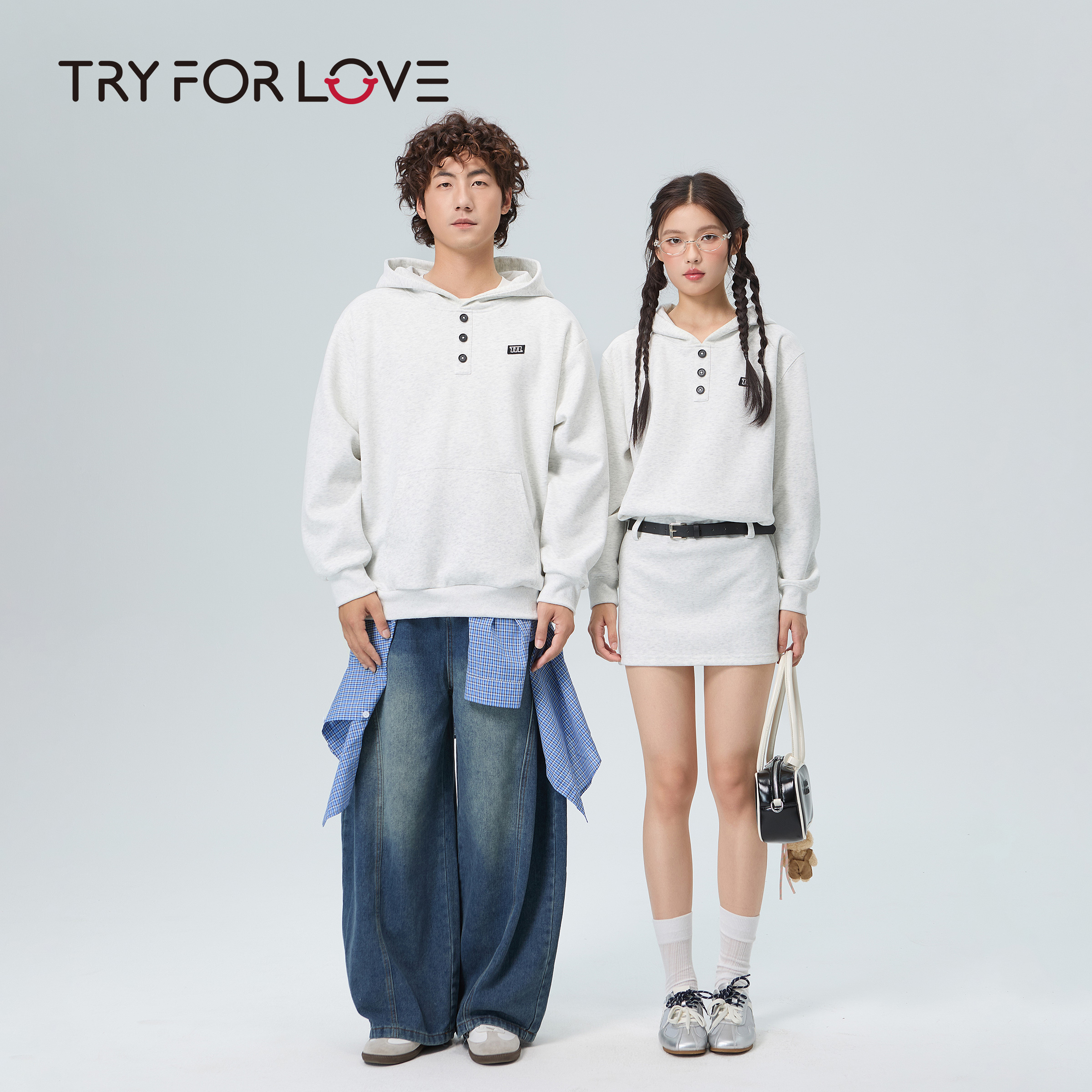 张桂源同款情侣装连帽设计卫衣连衣裙外套男女2025秋新款一衣一裙