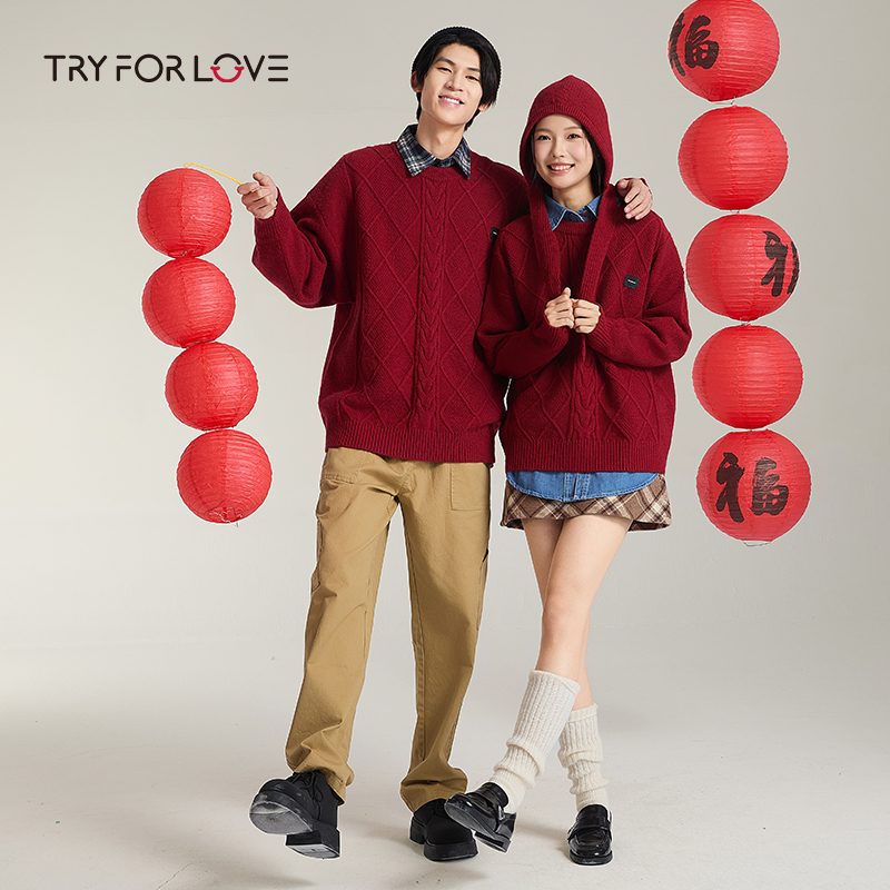TRYFORLOVE红色情侣装毛衣