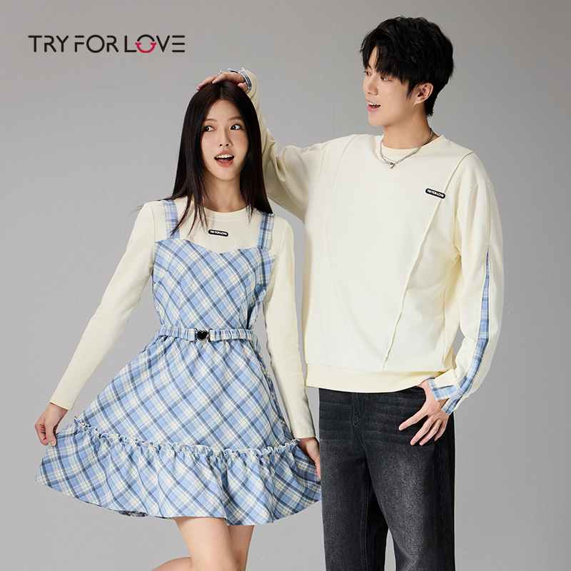 TRYFORLOVE黑白格子长款连衣裙