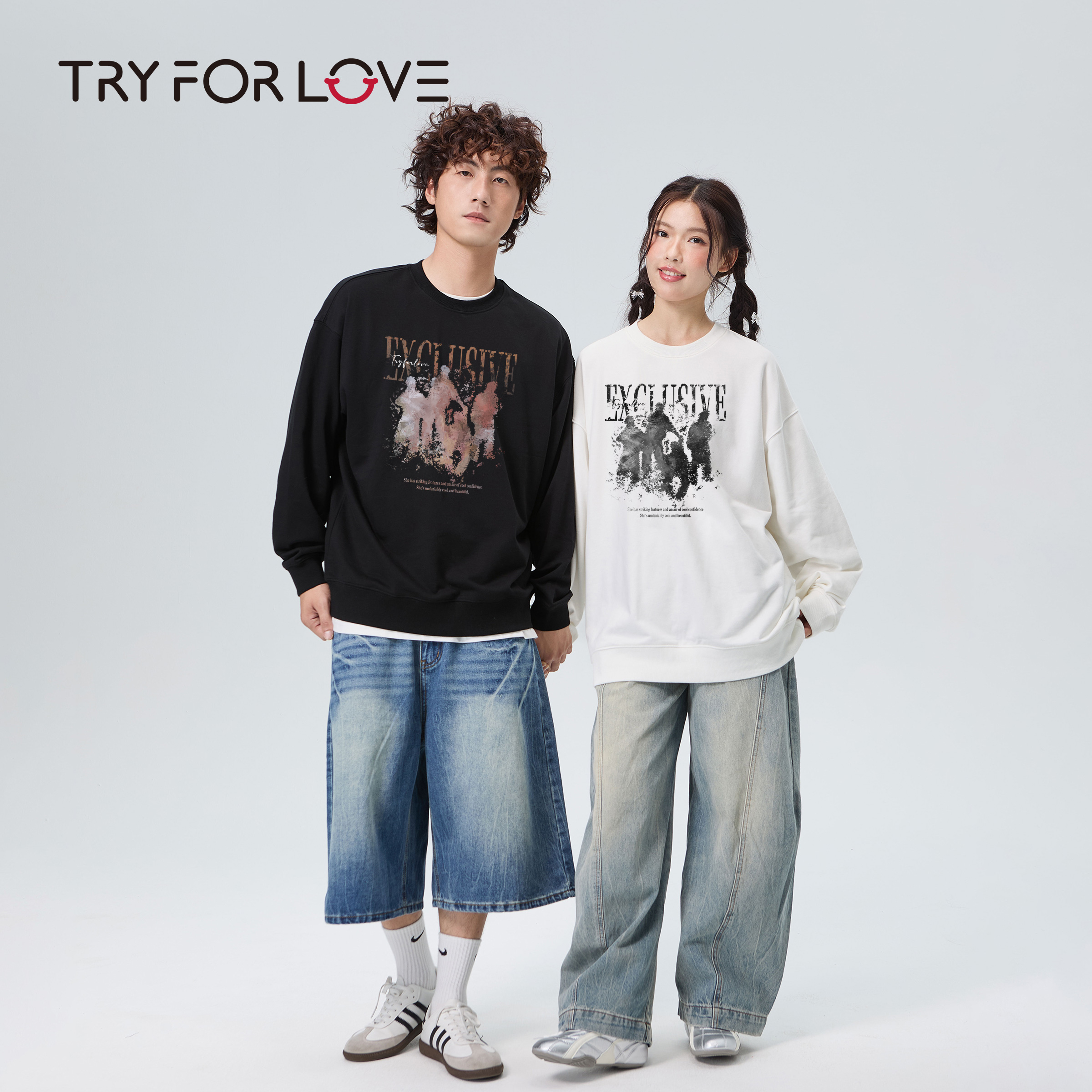TRYFORLOVE春秋款圆领情侣装卫衣2025新款宽松百搭嘻哈风上衣外套