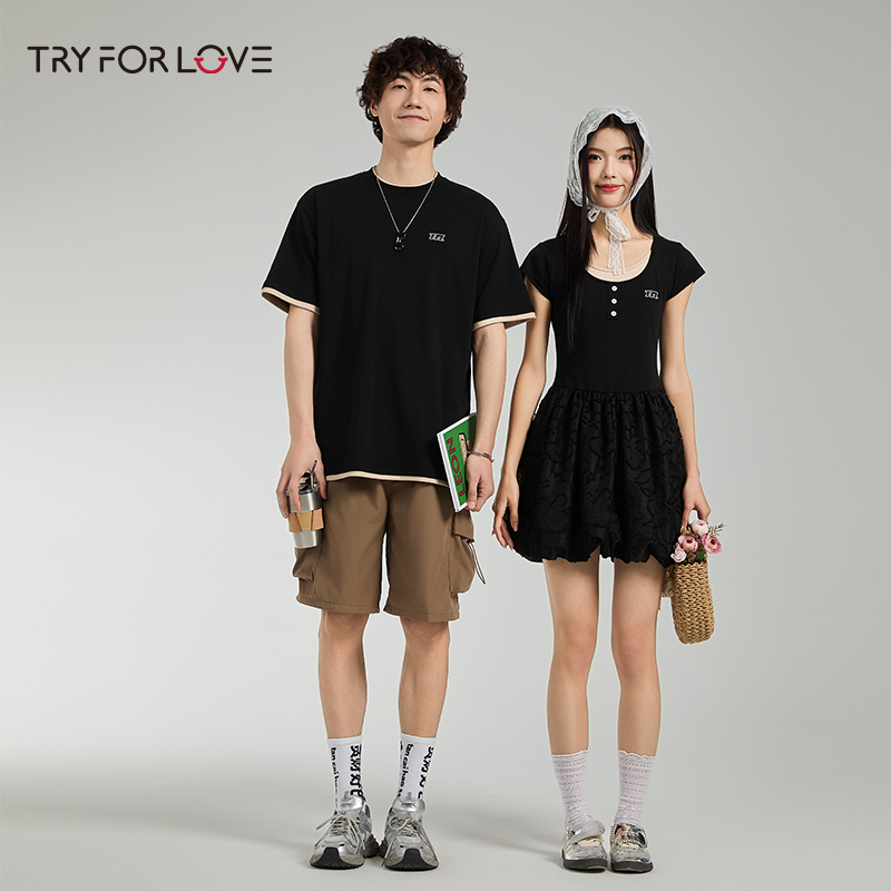TRYFORLOVE情侣装小众设计短袖T恤连衣裙女2025新款显瘦一裙一衣