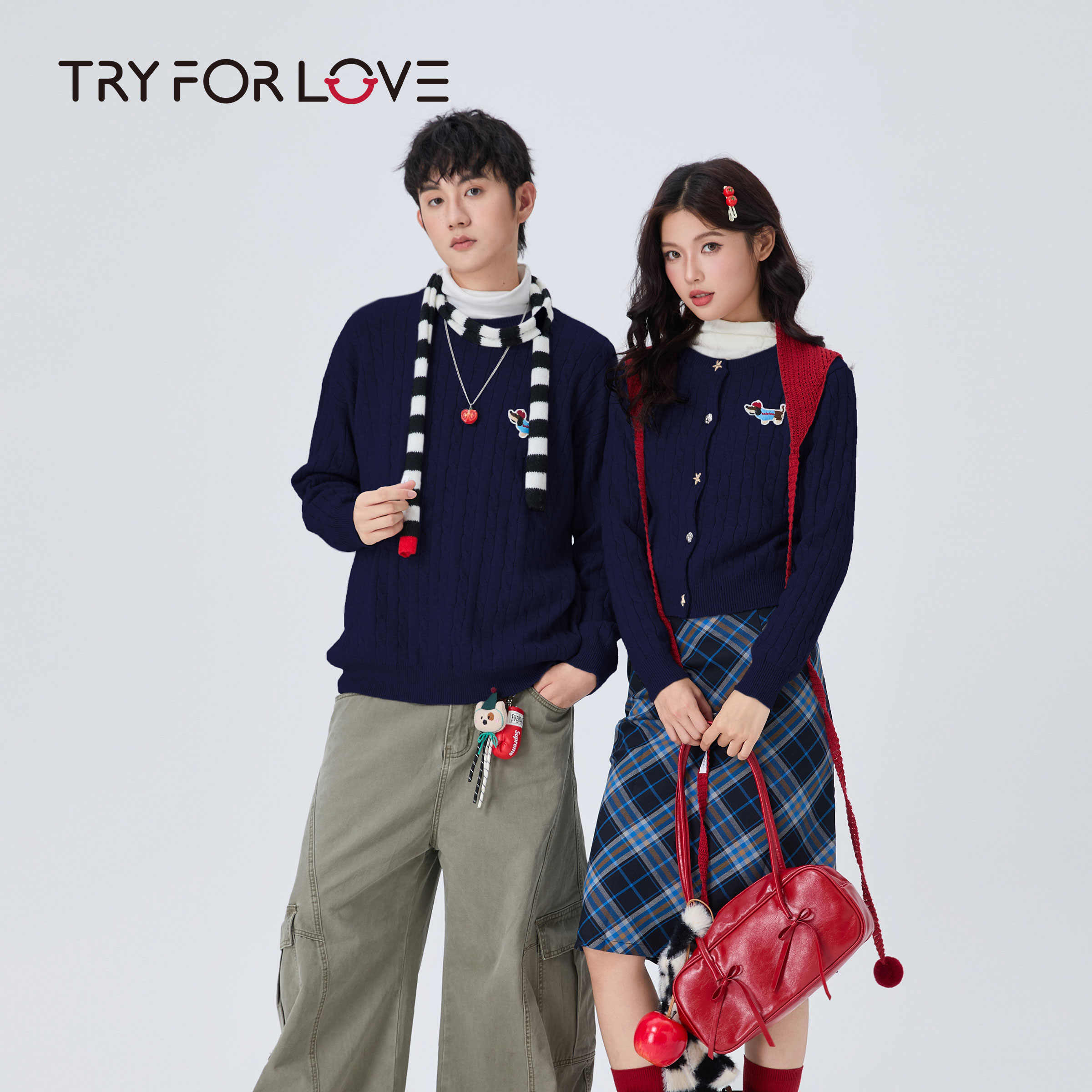 Tryforlove情侣装小狗设计开衫毛衣男女2025秋冬新款针织休闲外套