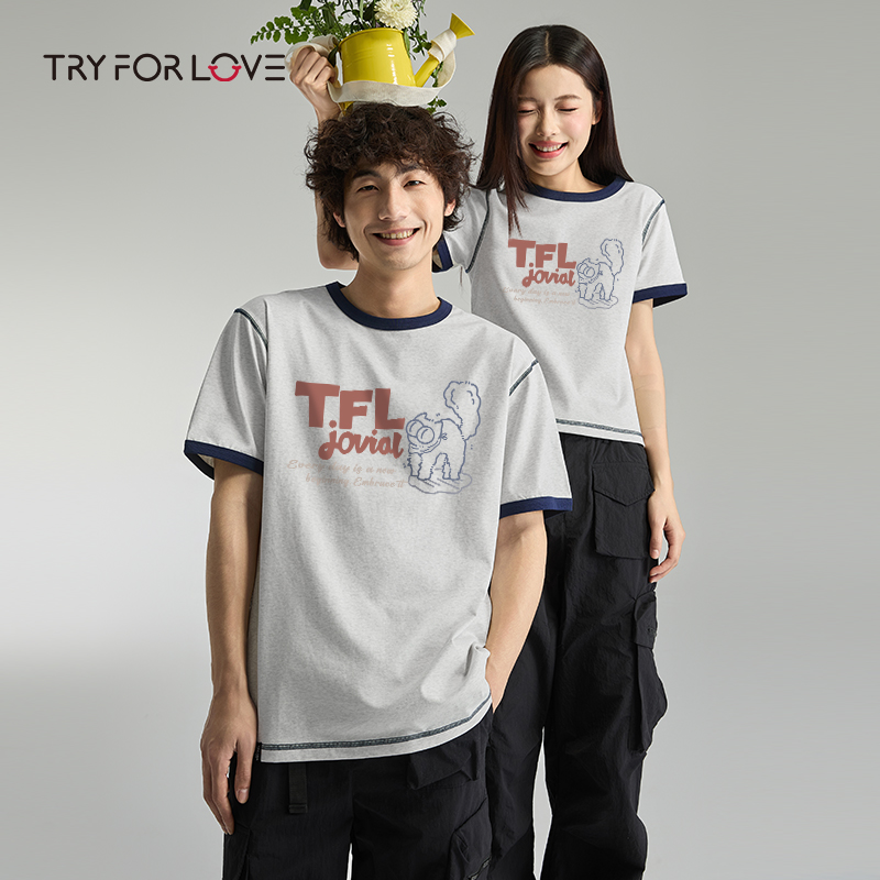 TRYFORLOVE圆领简约一长一短情侣装短袖t恤夏季2025新款半袖女