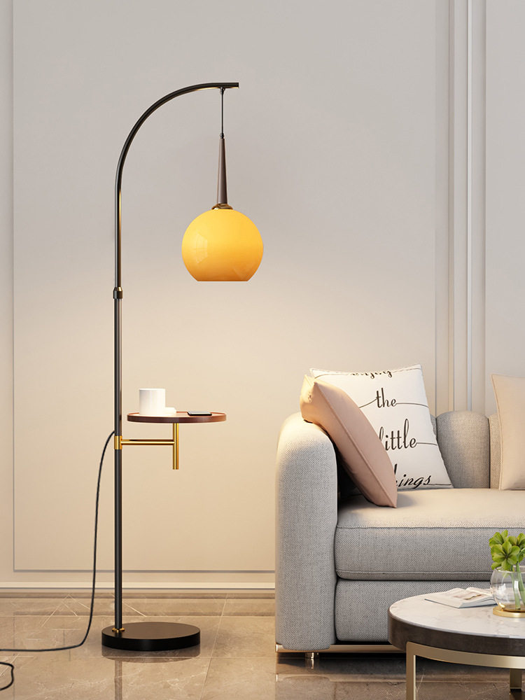 置物落地灯客厅卧室床头柜一体摆件复古沙发边几茶几玻璃灯罩台灯