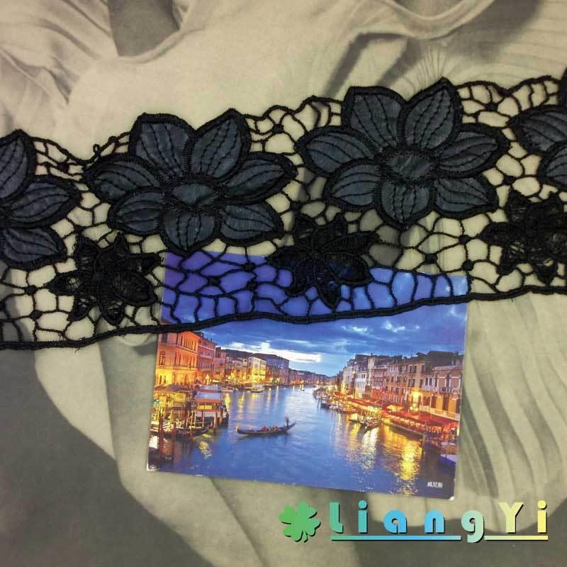 水溶花边皮革条码黑色立体镂空
