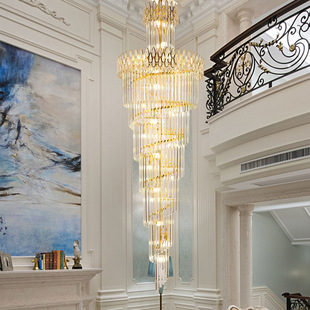 楼梯水晶吊灯轻奢复式楼别墅中空客厅灯大气酒店工程旋转大吊灯