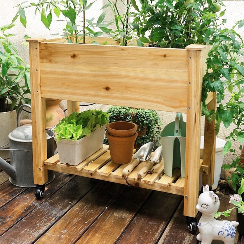 实木多层可移动花园储物箱