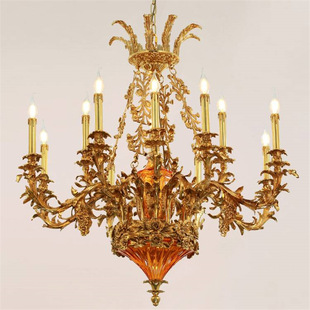 法式宫庭全铜吊灯客厅餐厅蜡烛欧式奢华大气复古别墅书房纯铜灯具