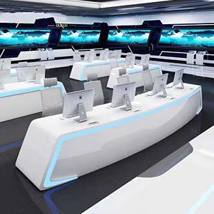 烤漆操作台弧形控制台指挥中心网安调度台监控台科技感灯带指挥台