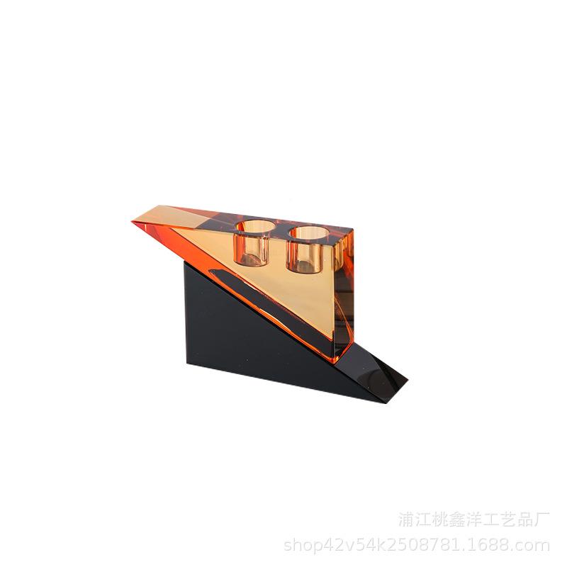 约轻简奢三角装拼色水晶烛板台摆件软样房装饰品桌面摆件工ZT-C00