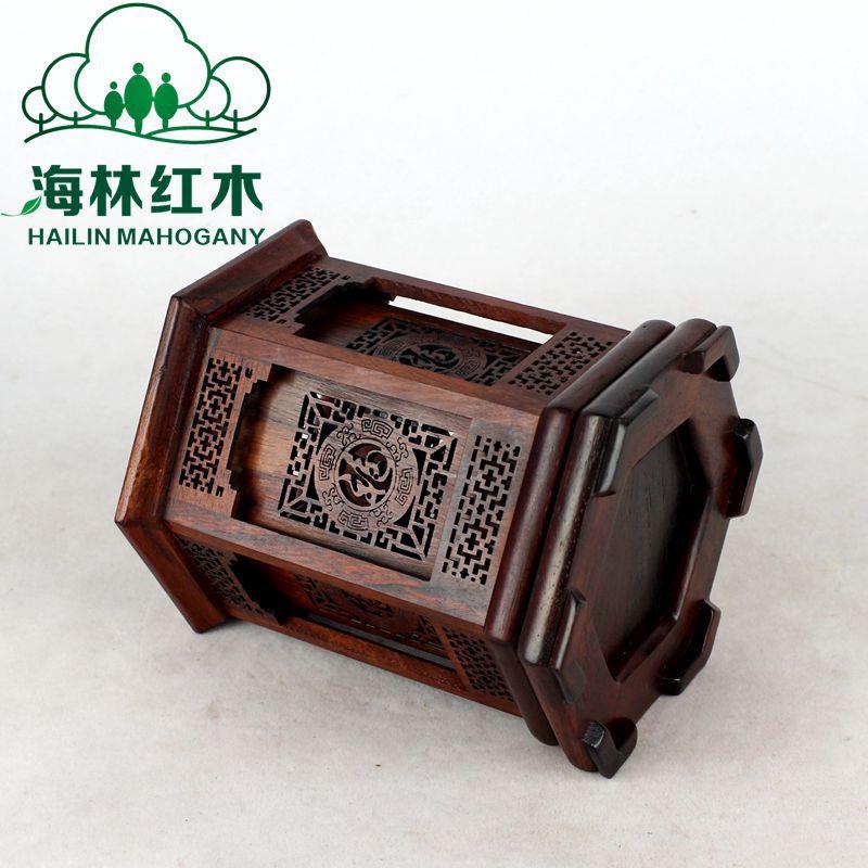 红木笔筒红酸枝六角镂空笔筒木雕摆件文房四宝礼品