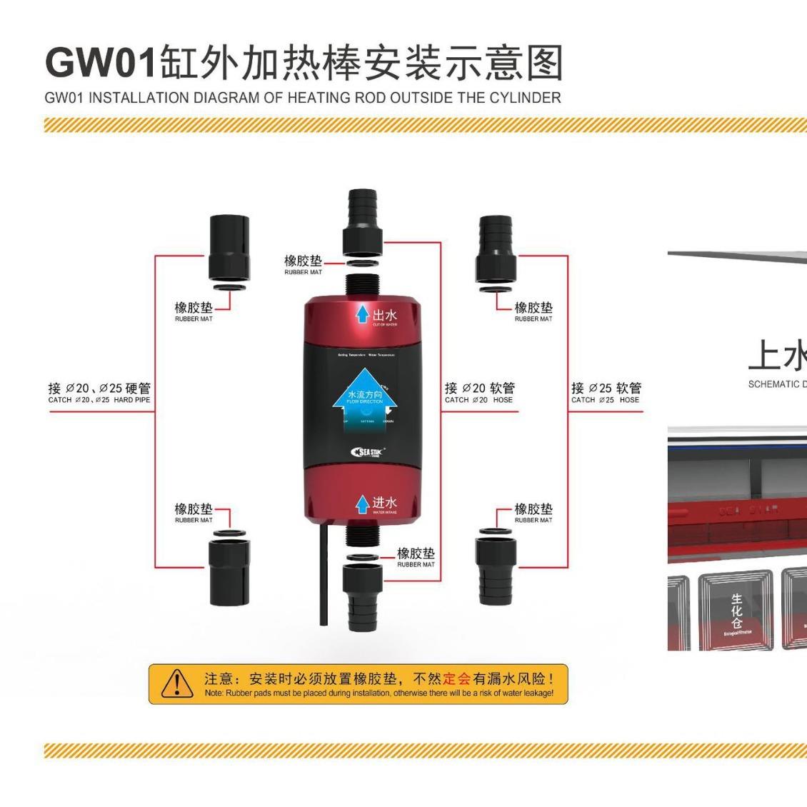 自动恒温缸外桶加温新款HX-GW01控温鱼缸外置加热棒外外控缸接连