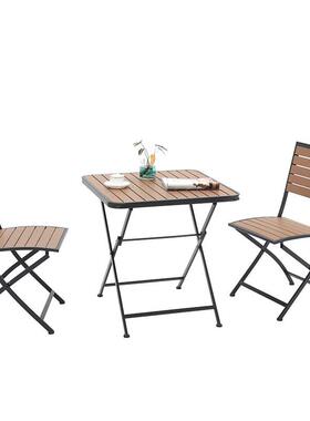 户外塑木白咖啡色桌椅阳OSL台小茶几三件厅奶外茶店室折叠铁艺桌