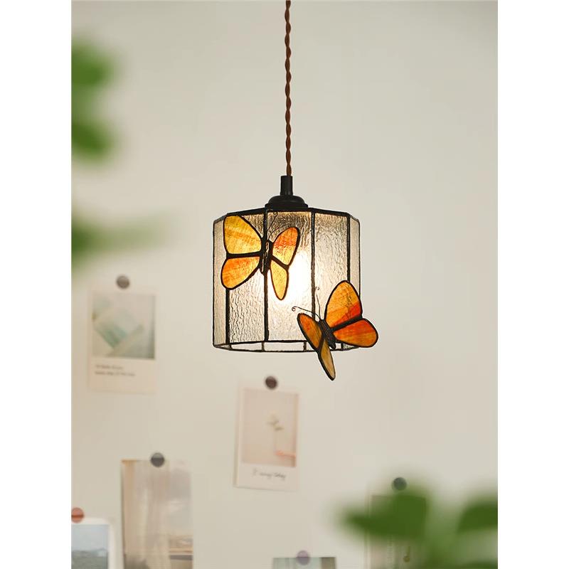 法式复古吊灯美式中古怀旧餐厅吧台玄关阳台卧室蝴蝶玻璃民宿吊灯