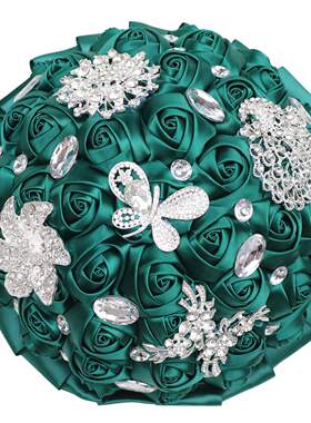 跨境蝴蝶水钻缎带玫瑰多色手捧花新娘手花束现货婚礼7066A