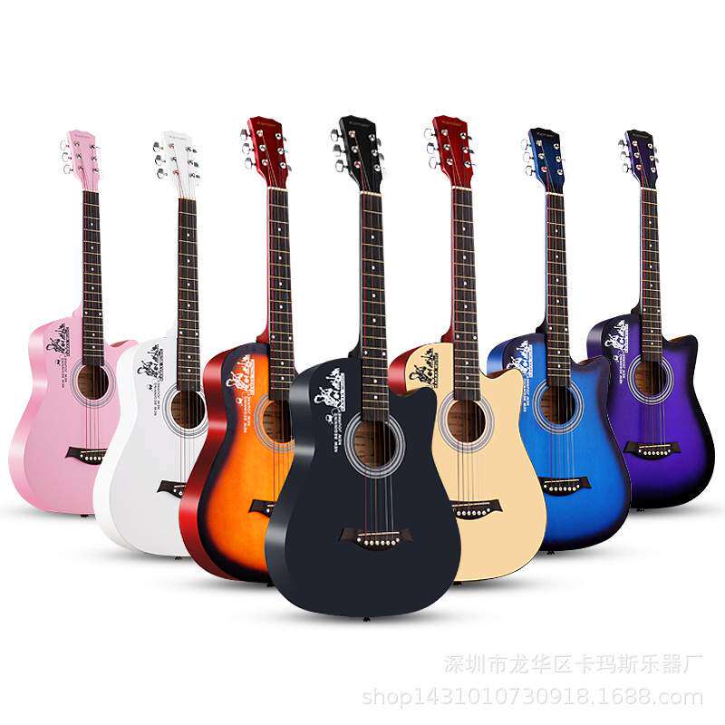 38寸民谣木吉他纪念乐队白色吉他初学者练习琴厂家支持一件代发