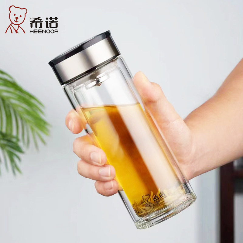 希诺双层玻璃杯加厚透明带滤网泡茶水杯高端商务杯子定制新款