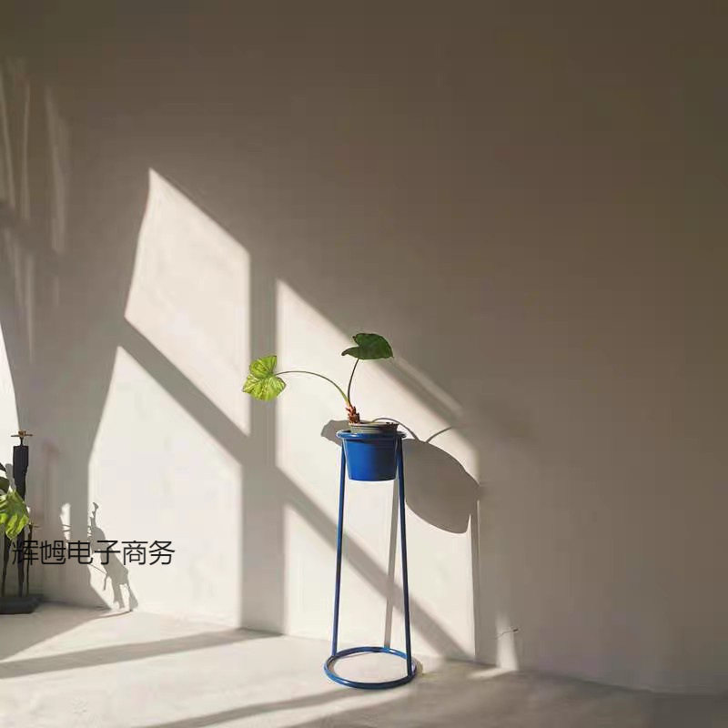 北欧蓝色花架子落地式Iins室内简约阳台植物花盆置物架客厅铁艺