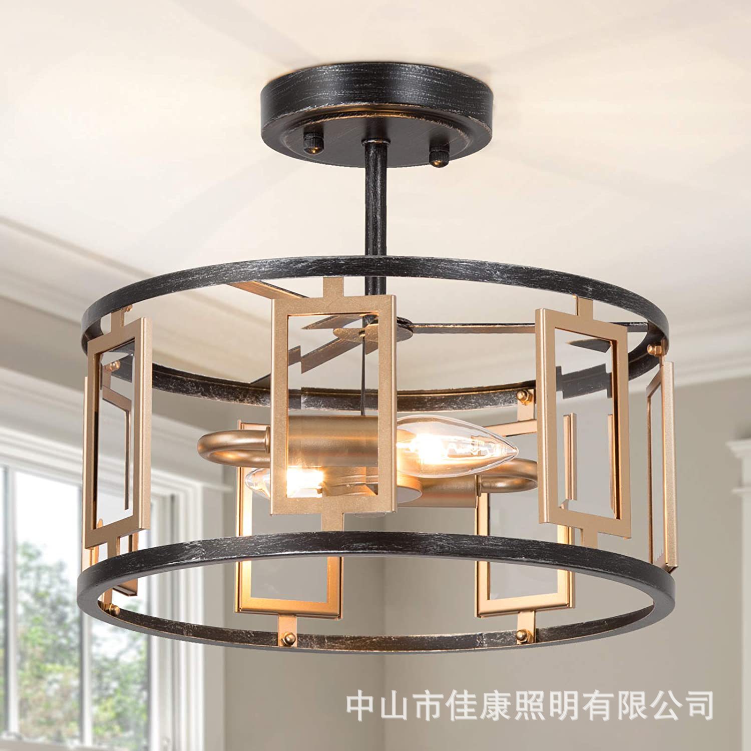 复古美式铁艺吸顶灯餐厅厨房卧室
