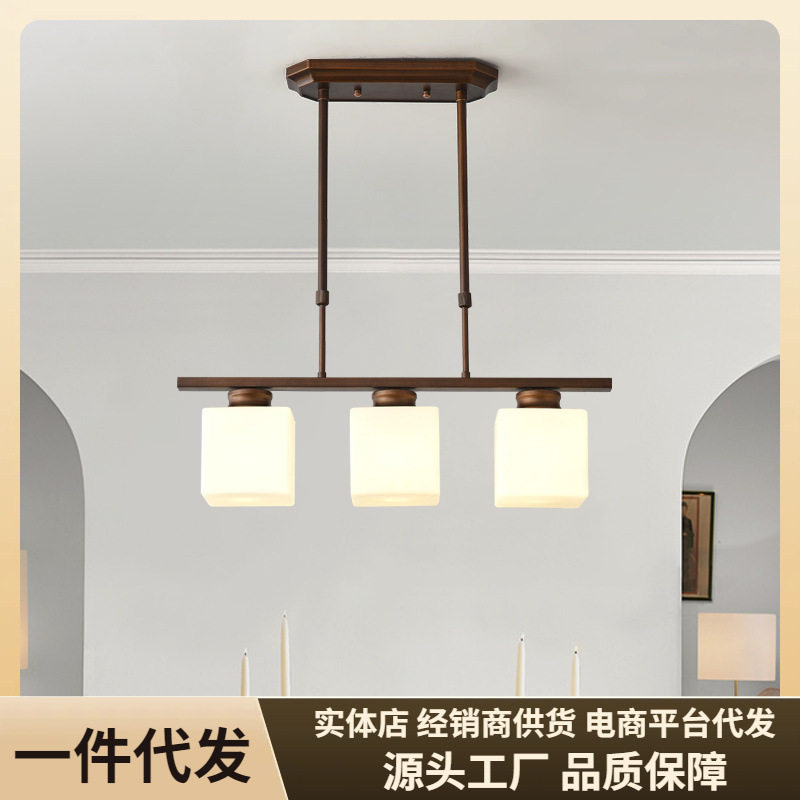 美式餐厅吊灯三头复古乡村铁艺简约现代吧台餐桌个性长条灯具新款