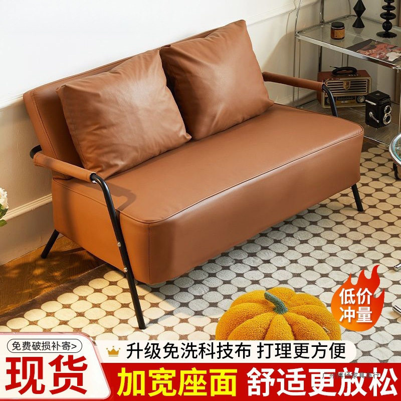 单人布艺沙发客厅新款出租房小户型豆腐块直排科技布小沙发椅工厂
