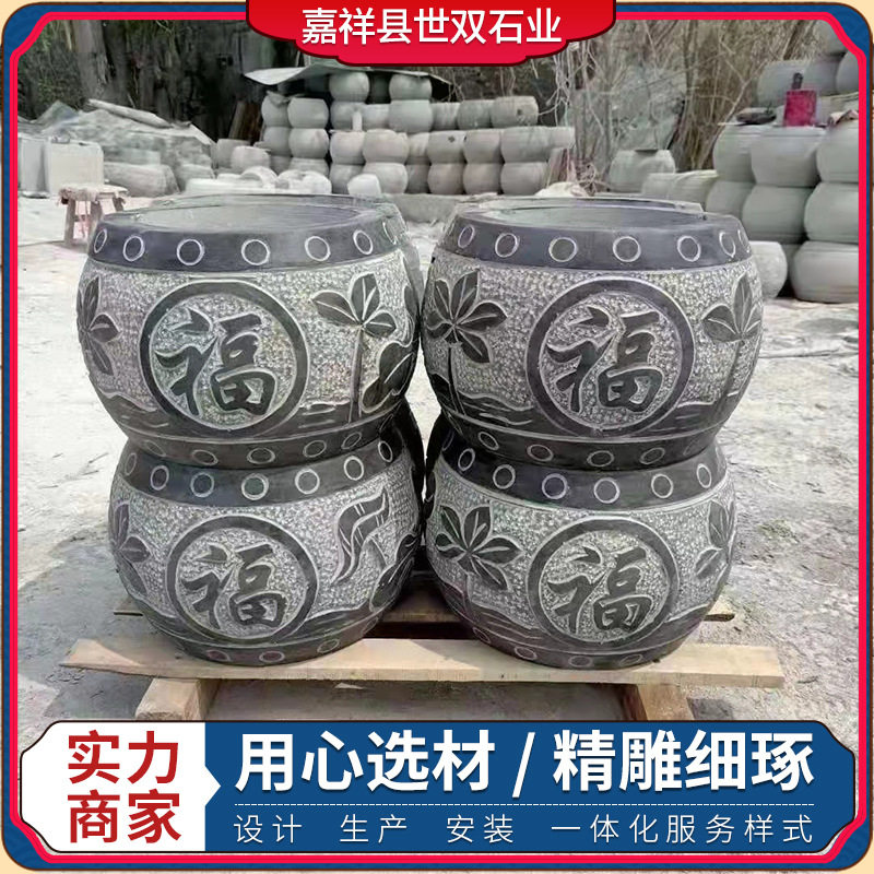 做旧仿古柱墩石雕花空心柱础石景区柱子柱墩石园林雕刻圆形柱顶石