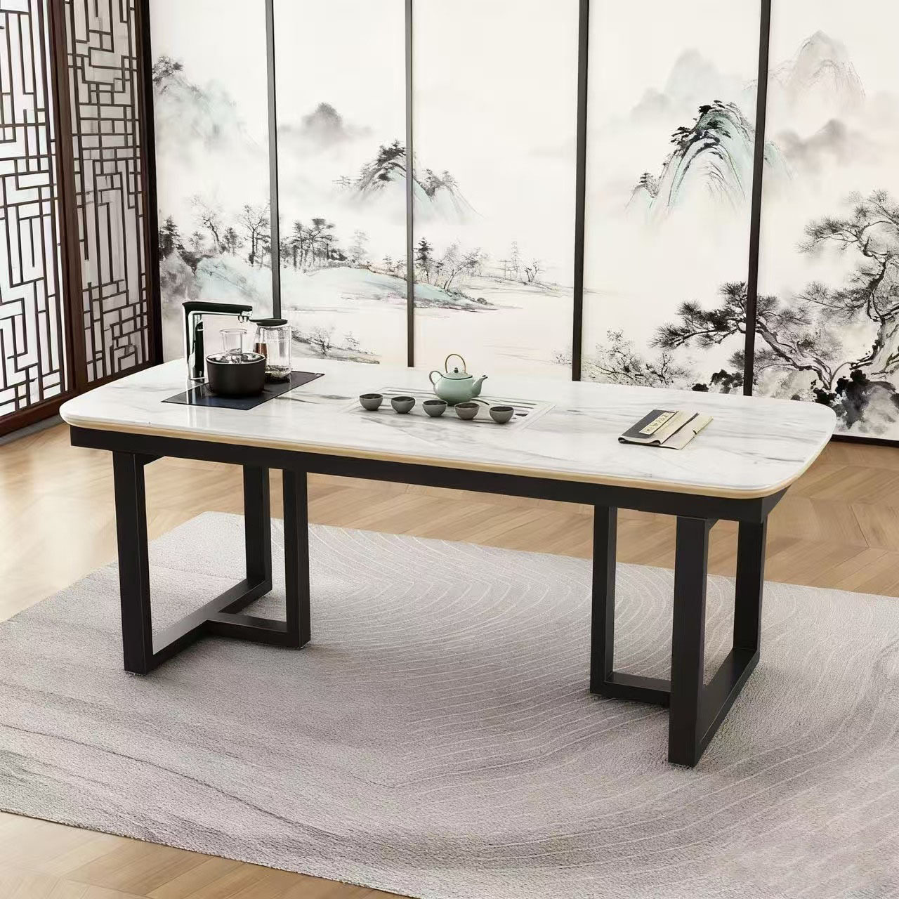 现代简约接待洽谈会议轻奢长方形餐桌长条茶桌茶台餐桌