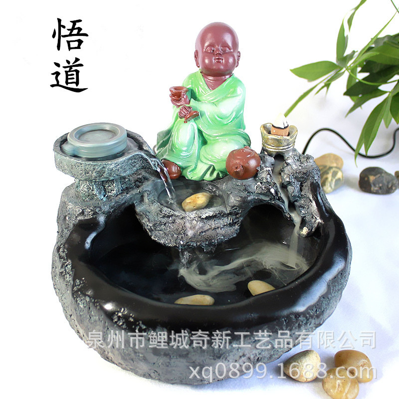 茶桌摆件流水喷泉批发地沙弥家居流烟石磨保湿倒流烟香炉水景