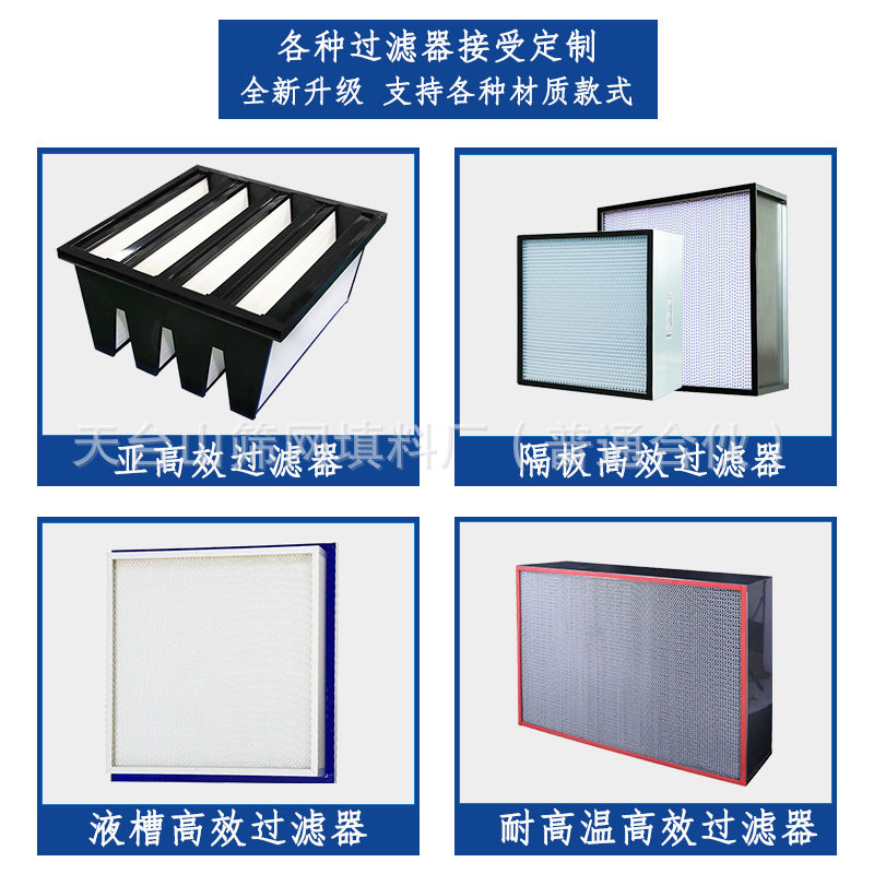 金属有隔板高效过滤器耐高温玻纤大风量塑胶框箱式亚高效过滤器