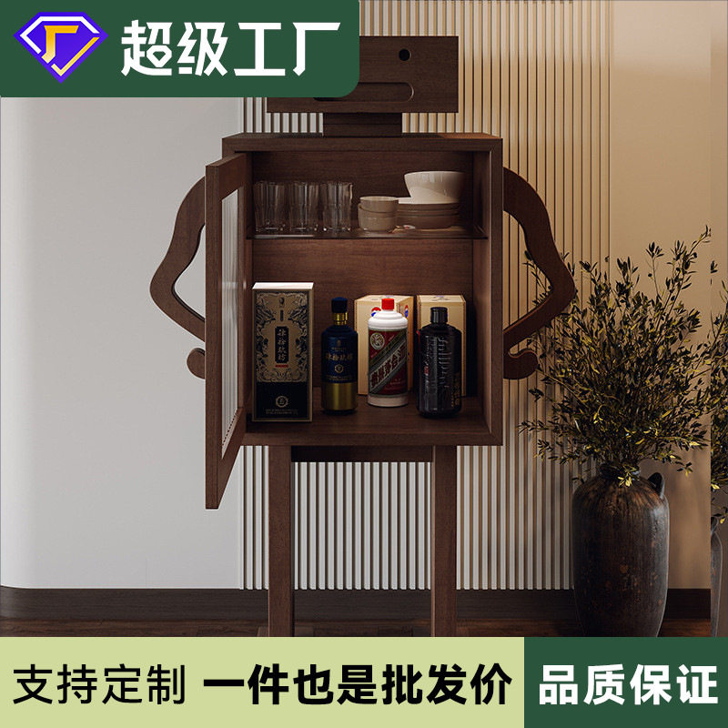 客厅实木玻璃小酒柜精致小型美式复古玻璃门创意机器人展示柜家用