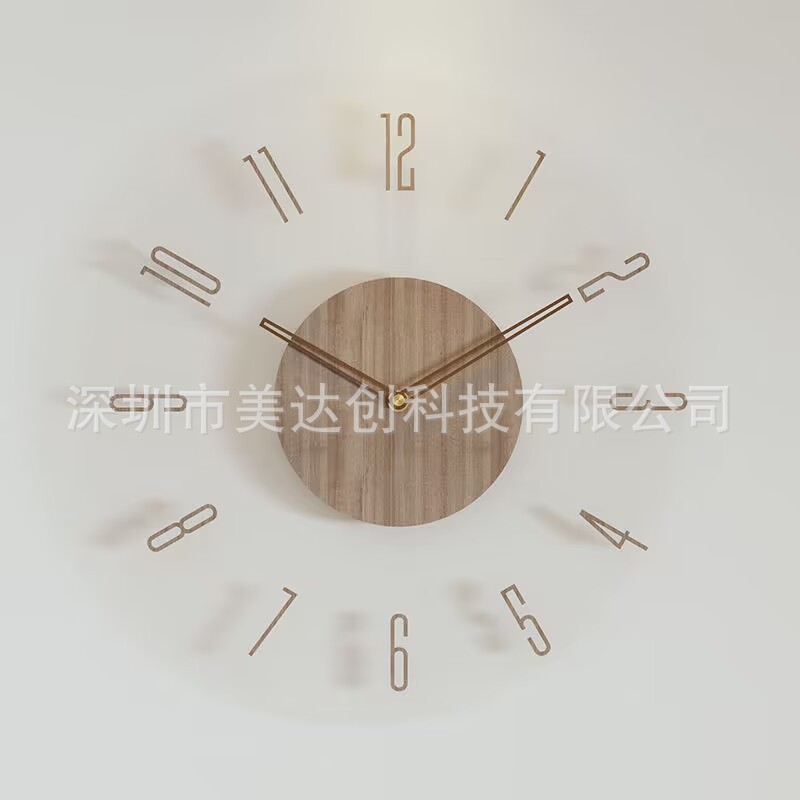 新款实木挂钟客厅静音北欧简约时钟透明亚克力钟表高级感