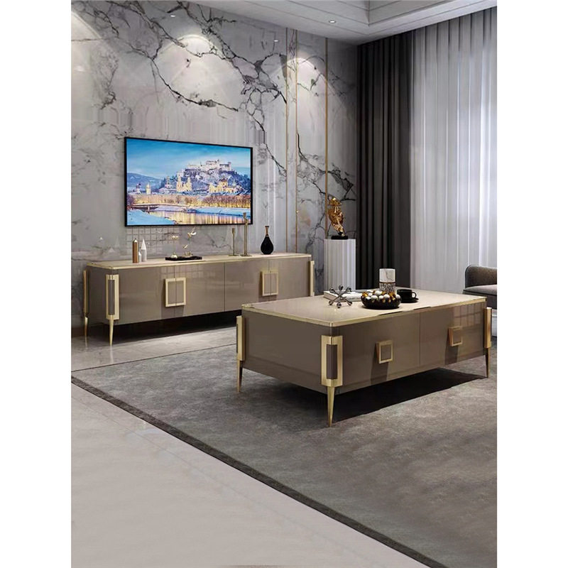 轻奢简约电视柜茶几组合家具不锈钢后现代地柜小户型客厅家用矮柜