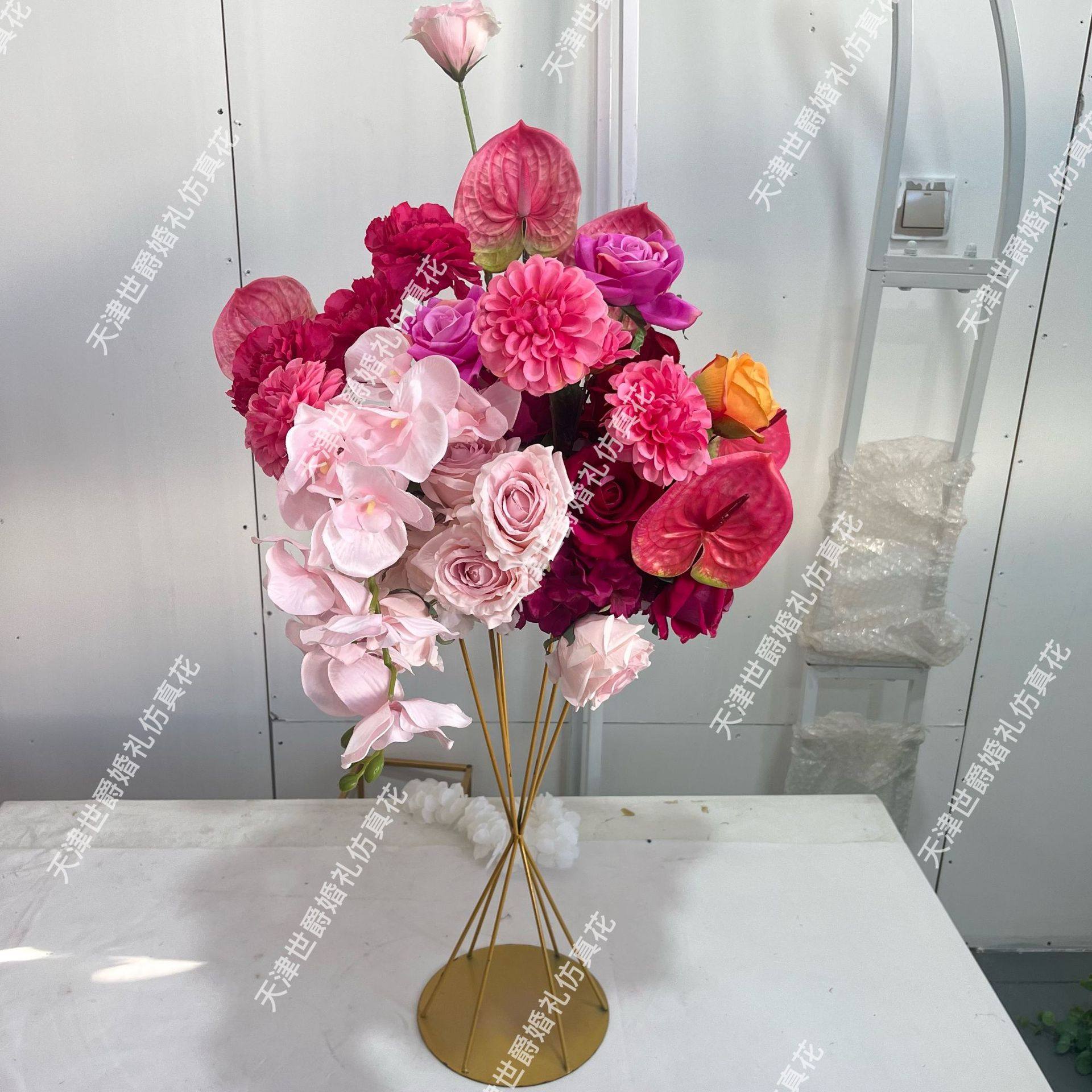 世爵婚庆假花仿真花道具绣球玫红玫瑰35cm桌球