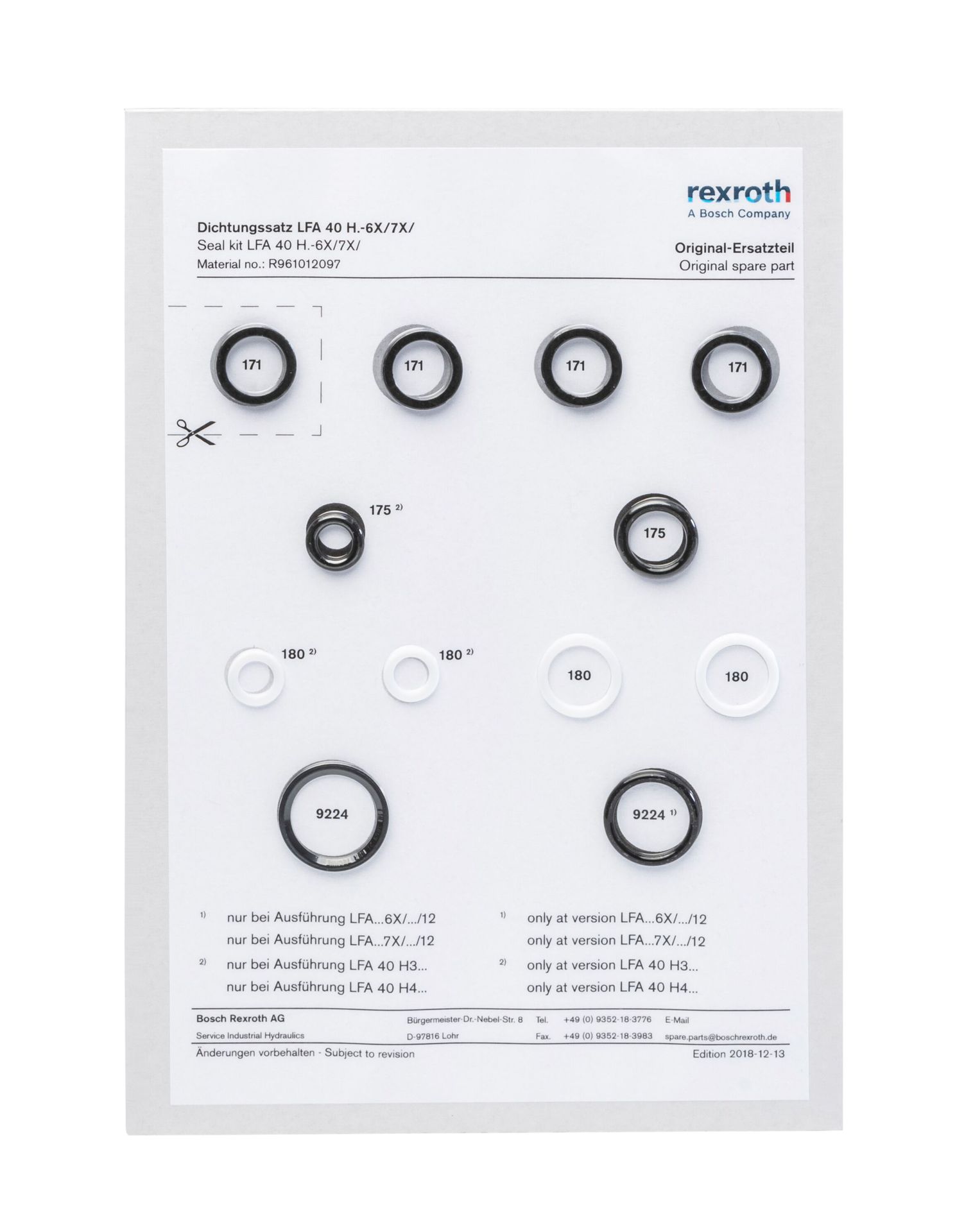 上海祥树REXROTH原装进口垫圈垫片套件R900860277