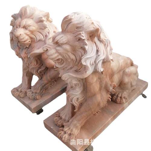 石狮子摆件动物雕塑中欧式爬狮一对酒店别墅工厂门口小区户外石雕